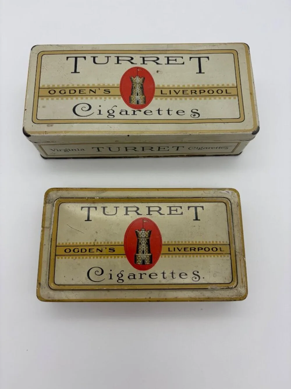 Antique Pair Turret Cigarettes Tins Ogden's Liverpool 50 100 Canadian Tobacciana